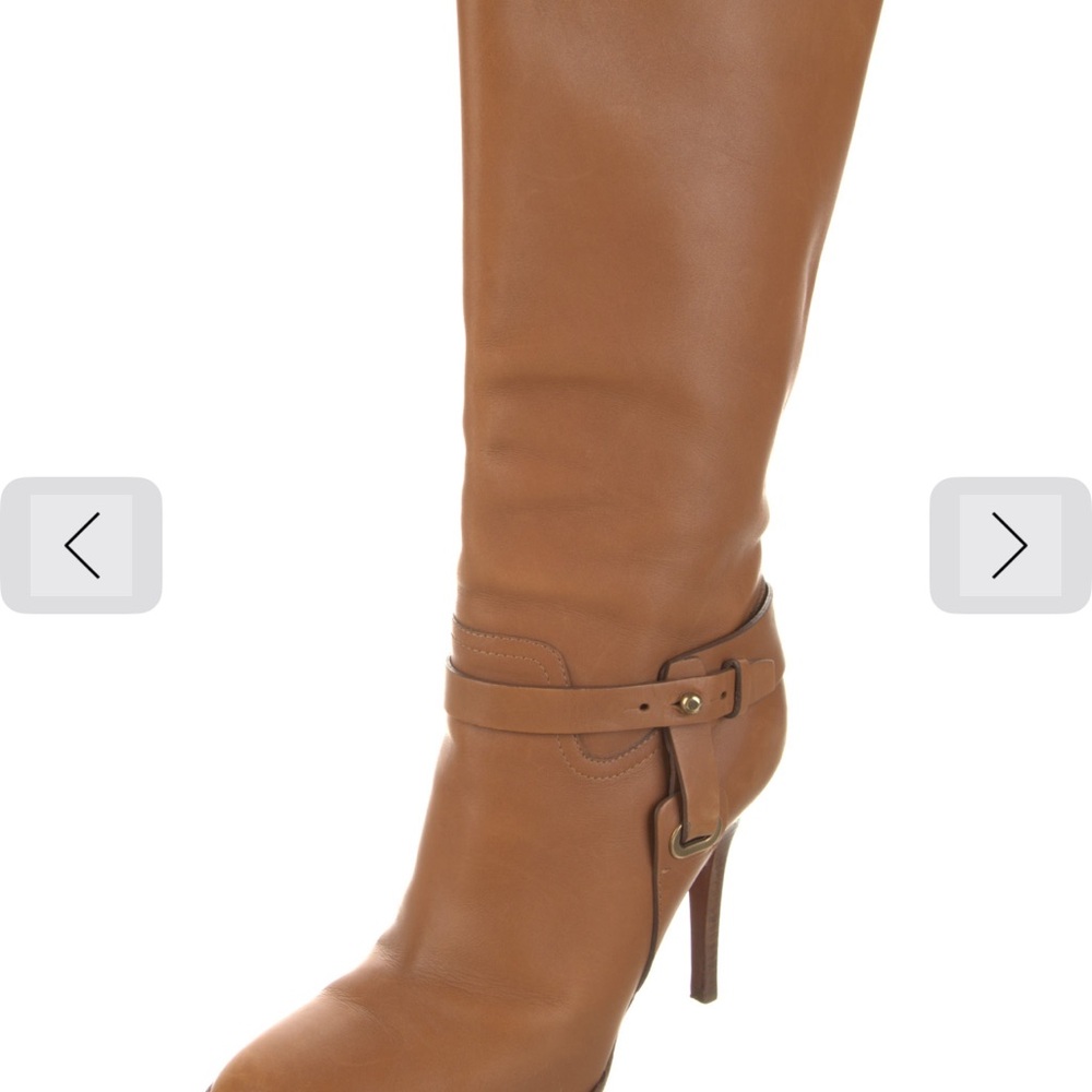 Ralph Lauren Cognac Leather High-Heel Slouch Boots - Picture 7 of 9